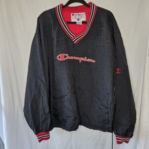 Vintage Champion Jacket Pullover‎ Windbreaker VTG 90s Men's XL Black Zip Pockets